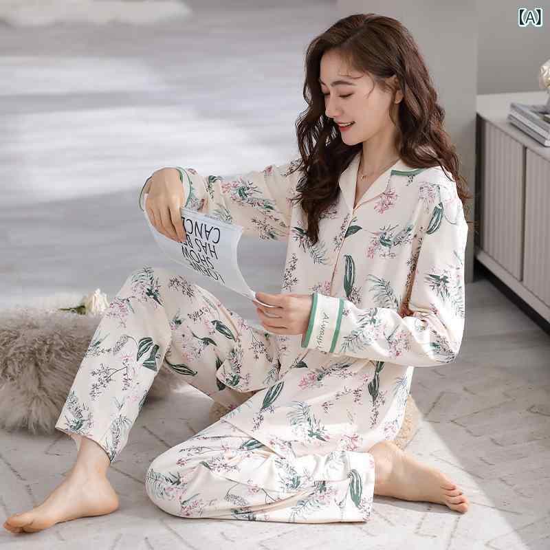 パジャマ レディース 女性用 綿 コットン 前開き 長袖 長ズボン セットアップ 春秋 薄手 ルームウェア 部屋着 ナイトウェア 快適 通気性 ストレッチ リラックス ゆったり ワンマイルウェア カジュアル おしゃれ 高級感