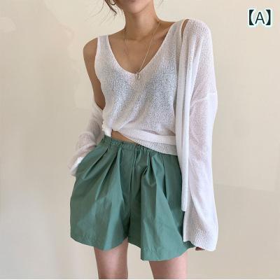 ニット アンサンブル レディース 韓国風 春夏 接触冷感 UVカット ジレ カーディガン ゆったり オーバーサイズ 薄手 Vネック 長袖 通勤 オフィス 普段使い