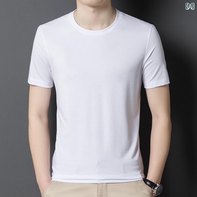 Tシャツ 男性用 桑蚕シルク 半袖 丸首 ファッション シンプル 着回し 形態安定 薄手 吸湿速乾 通気性 ウォッシャブル カジュアルウェア 普段使い 春夏