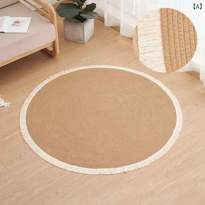 ラグ 円形 丸型 リビング 寝室 ベッドルーム 侘び寂び 和モダン 麻調 リネン調 綿素材 洗える ウォッシャブル ローテーブル ドレッサー ベッドサイド 書斎 バルコニー チェアマット 滑り止め付き カーキ ベージュ|Hanbok Home