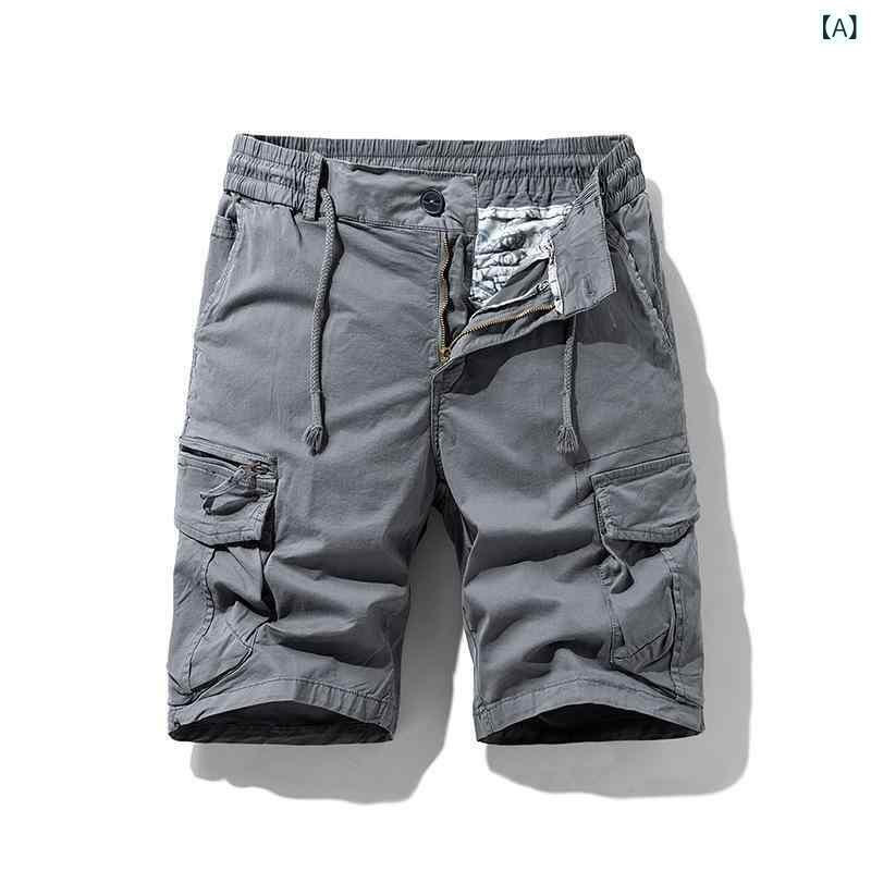 ショートパンツ メンズ 春夏 日本風 レトロ トレンド マルチポケット アウトドア ワークカーゴ 5分丈 コットン ルーズフィット 伸縮性 カジュアル ストリート グレー カーキ ブラック