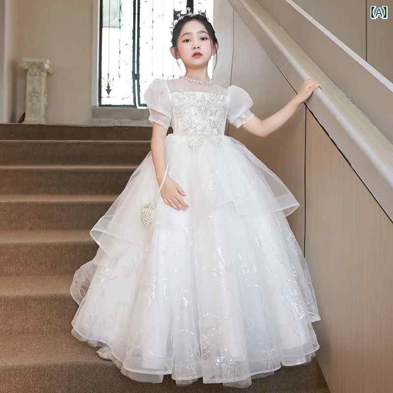 ドレス 女の子 キッズ 発表会 演奏会 結婚式 ウェディング イブニング フォーマル フラワーガール プリンセスライン ロング丈 ラグジュアリー エレガント かわいい 高品質 ポリエステル