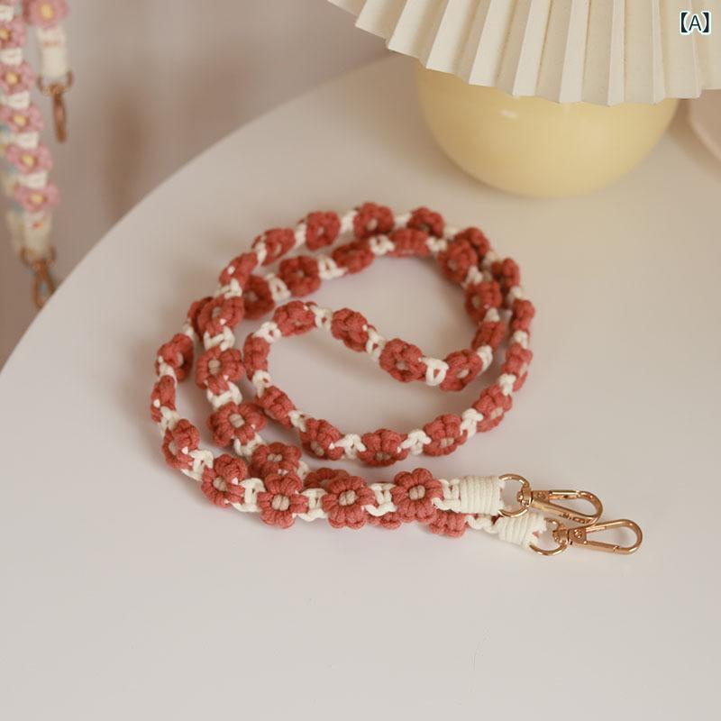 バッグストラップ ショルダーストラップ コットン ハンドメイド 編み込み 個性的 デイジー 花柄 ボヘミアン 携帯 スマホ カメラ ストラップ 肩掛け 斜め掛け 通気性 秋冬