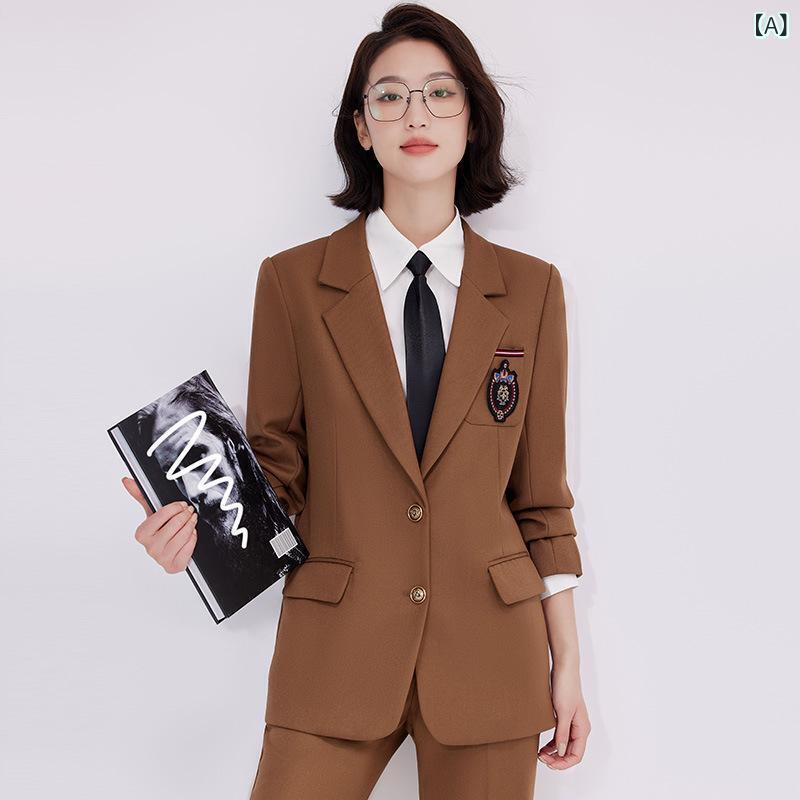 セットアップ レディース スクール風 JK制服 スーツ ジャケット プリーツスカート オフィス ビジネス フォーマル ファッション 秋冬 厚手TR素材 カーキ グレー 紺