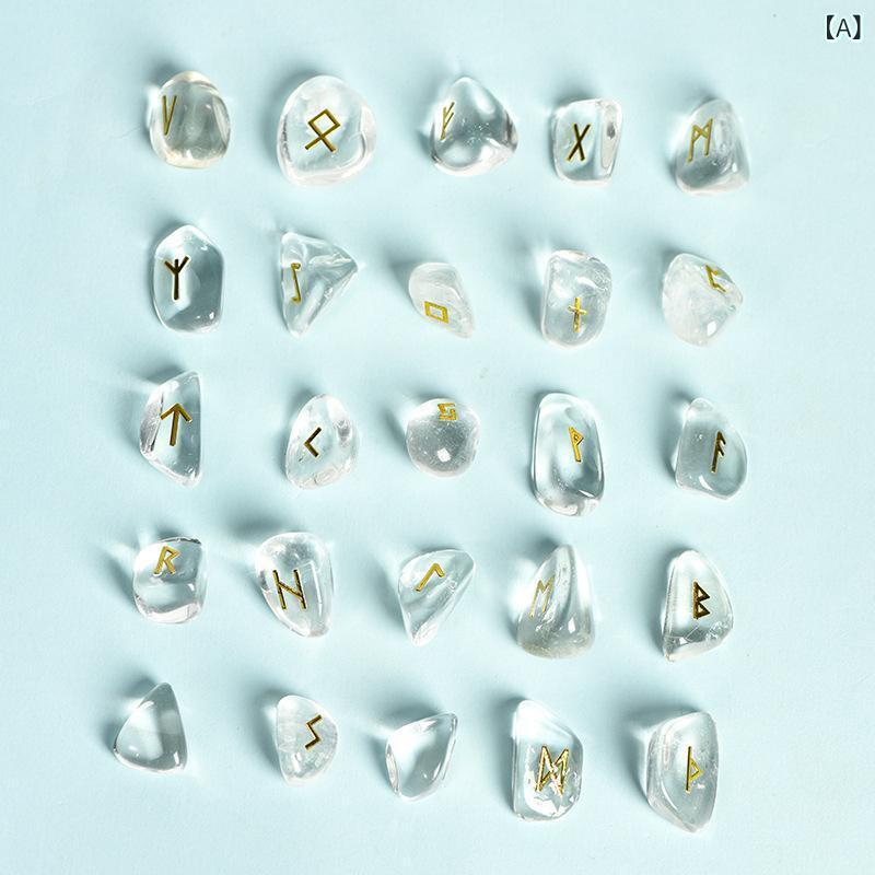 占いグッズ 天然白水晶 楕円形 ルーン占い石 24+1個セット スピリチュアル 開運 瞑想 パワーストーン お守り