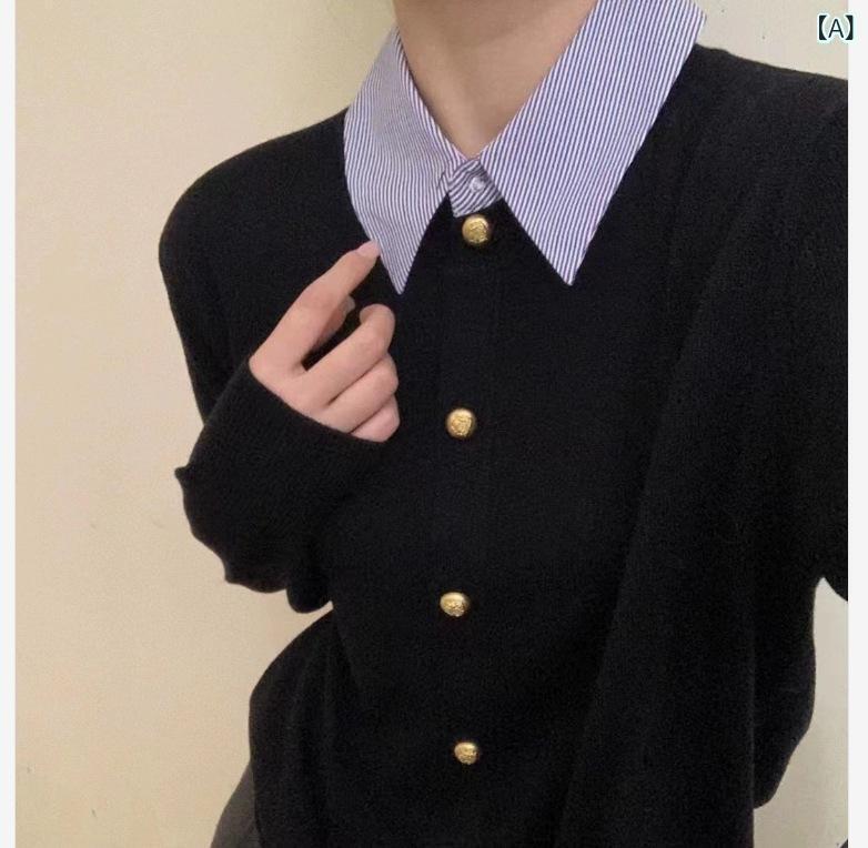 ニット レディース カーディガン 高級感 シャツ襟 フェイクレイヤード 切り替え 若見え エレガント 上品 きれいめ 通勤 オフィス 普段使い 着回し 長袖 秋冬 ポリエステル