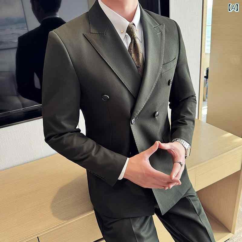 背広 メンズ 成人男性用 連合王国風 ダブル乳ぶさ スリー平和条約 セットアップ か細い相応う 細身 商行為 フォーマル 通い 事務所 御祝い 燕尾服 礼服 ピークドラペル 側面ベンツ アセテート混紡 歳月