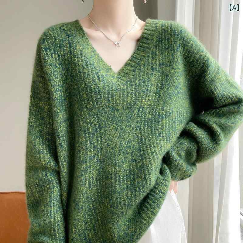 ニット レディース カシミヤ シルク混 Vネック プルオーバー セーター ゆったり ルーズ オーバーサイズ 厚手 春秋 上品 エレガント きれいめ オフィス カジュアル 普段使い トップス