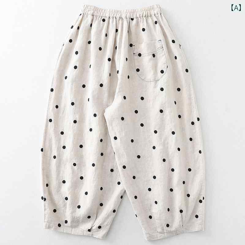 パンツ レディース ドット柄 アクリル ゆったり ワイド テーパードパンツ 美脚効果 着痩せ 七分丈 ベージュ系 春夏 カジュアル 通勤
