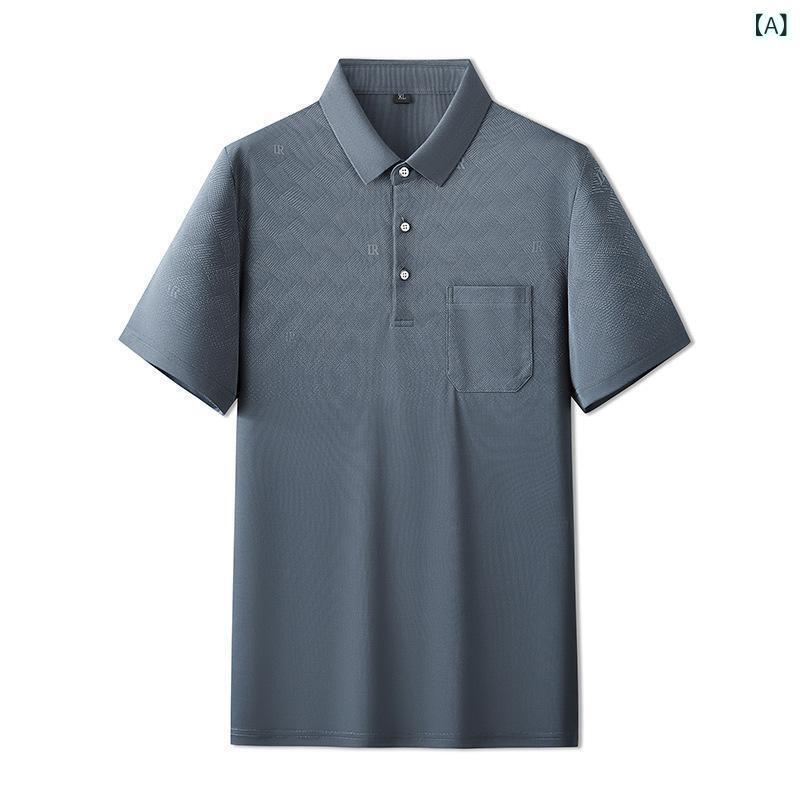 Tシャツ メンズ 男性用 中高年 パパ 大きいサイズ ビッグサイズ 半袖 夏 サマー 薄手 涼しい ゆったり ルーズフィット 体型カバー ポケット付き 襟付き ポリエステル ストレッチ シワになりにくい 普段着 カジュアル 部屋着 織り柄