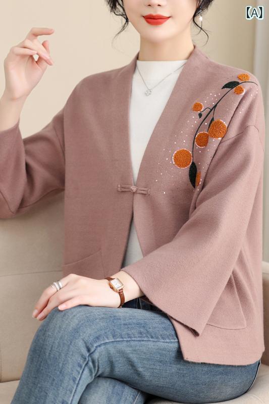 カーディガン レディース ミセス モダンチャイナ風 ニット 羽織り アウター ゆったり 上品 エレガント 高級感 高見え 春夏秋 お出かけ 普段使い