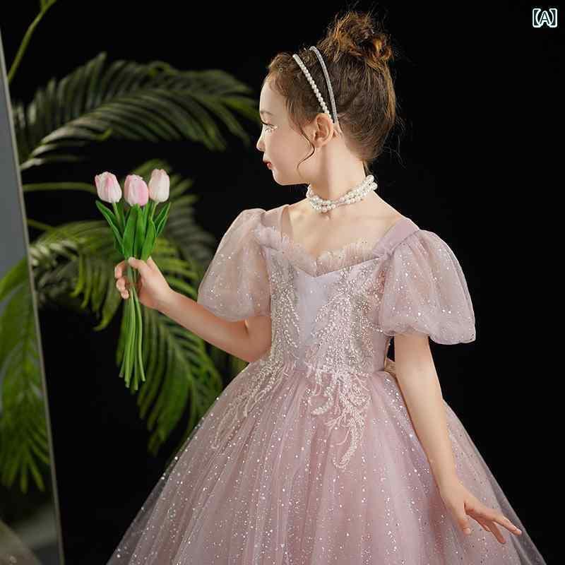 子供ドレス 女の子 プリンセスドレス フォーマルドレス 上質 高級感 個性的 軽やか ピアノ発表会 演奏会 誕生日 バースデー パーティー イベント 司会者 ジュニア ピンク