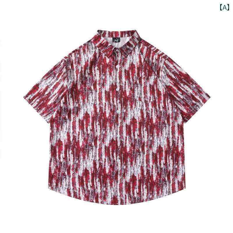 シャツ メンズ 男性用 欧米風 ヒップホップ ストリート 小花柄 総柄 半袖 ゆったり ビッグシルエット カジュアル 普段使い カップル 春夏 ポリエステル オープンカラー