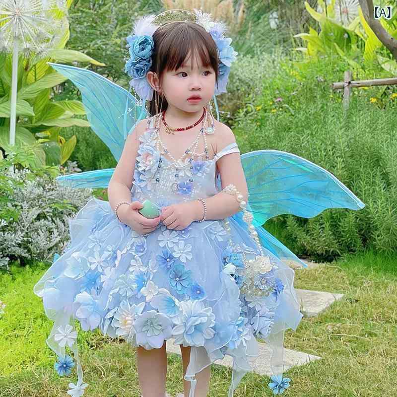 キッズ 御嬢さん プリンセスフォーマルドレス 妃殿下 御化け風 お祝い 御芽出度 告げ知らせる会 生まれ落ちる日 寄り合い チュール ふんわり ロング丈 ポリエステル混紡 青碧 衣裳 御召しもの