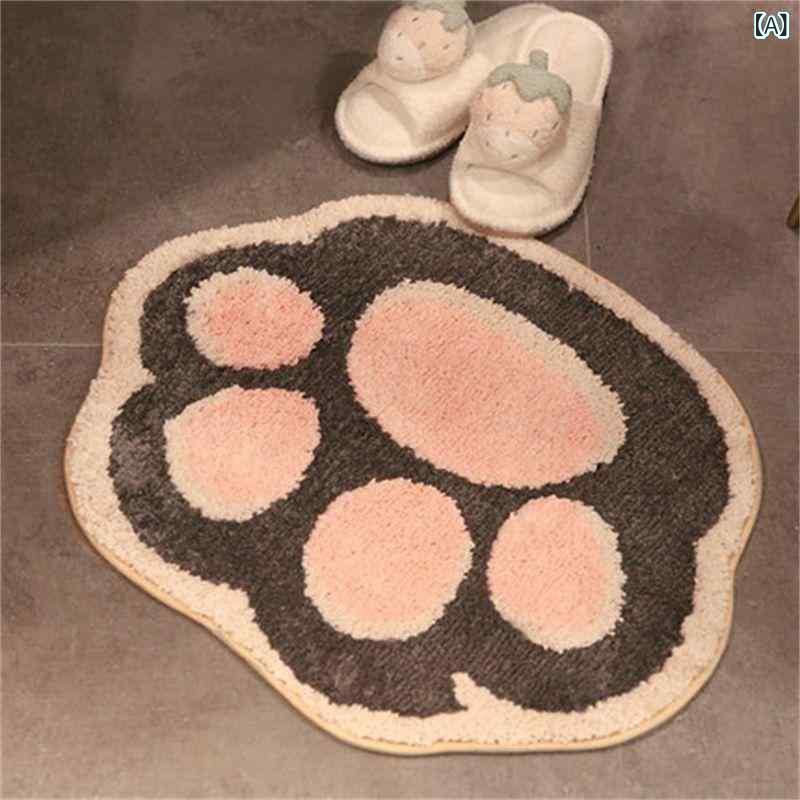 フロアマット 猫 肉球柄 滑り止め 吸水 フェイクカシミヤ 洗える ウォッシャブル 変形 かわいい 黒 ピンク 黄色 バスルーム 玄関 寝室 足拭き リビング 家庭用