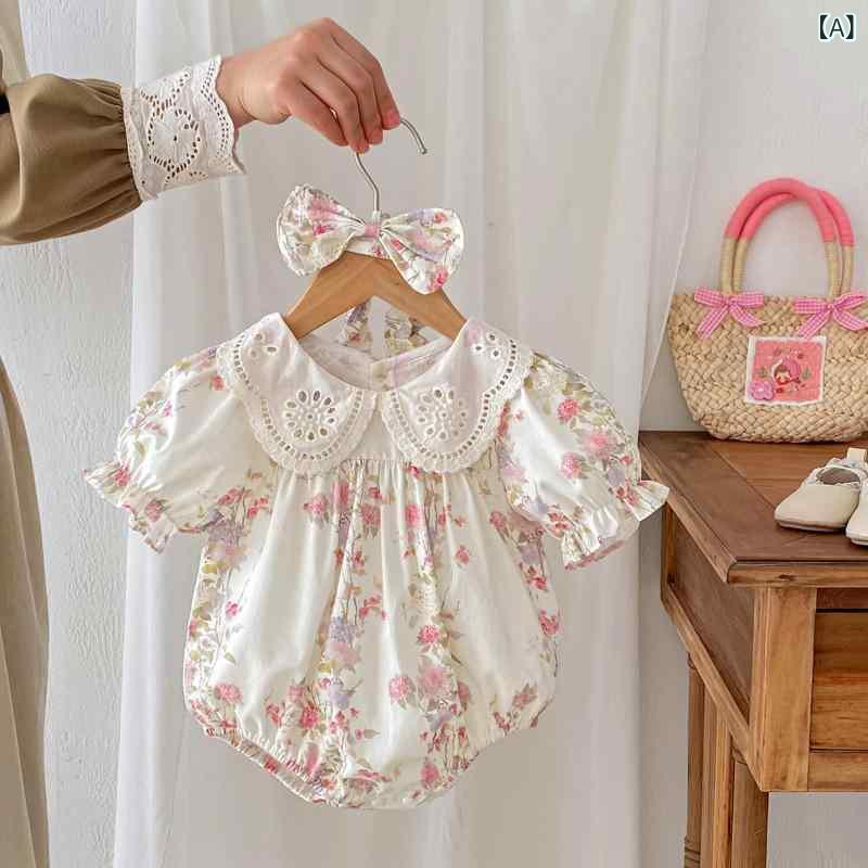 ベビーウェア 女の子 赤ちゃん服 ロンパース カバーオール ワンピース ドレス 綿 コットン パフスリーブ かわいい 花柄 姉妹コーデ お揃い 普段着 夏物