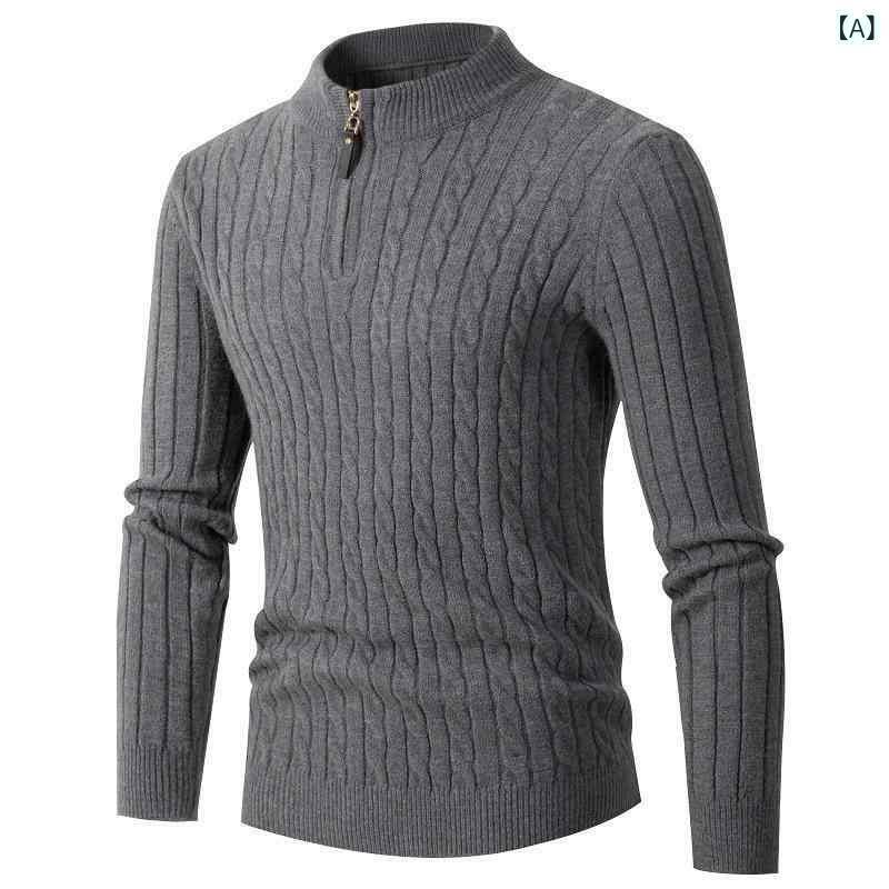 ニット セーター メンズ 男性用 秋冬 厚手 ハーフジップ アクリル 伸縮性 ストレートシルエット カジュアル 普段使い グレー ブラック ネイビー ダークグリーン カーキ