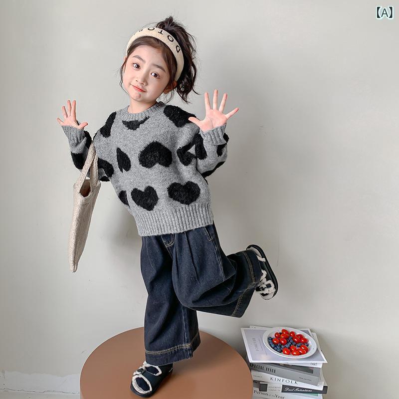 ニット 女の子 キッズ 秋冬 厚手 韓国風 かわいい おしゃれ カジュアル プルオーバー 無地 長袖 丸首 アクリル ソフト加工 トップス デイリー 通学着
