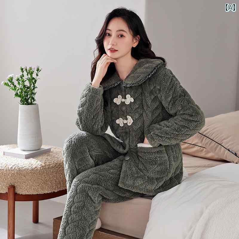 お部屋お召しもの レディース 秋冬 三層 極厚 中綿入り口・入口 パジャマ 保温 生あたたかい サンゴフリース 綿ネル ポリエステル 長袖 長ズボン セットアップ お部屋着 おうち第四次元 御前上等感 好いたらしい