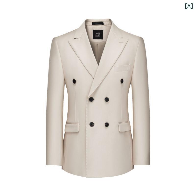 スーツ メンズ 男性用 セットアップ 結婚式 ウェディング 礼服 フォーマル ビジネス カジュアル 仕事用 ダブルブレスト ノッチドラペル ストレートシルエット 韓国風 スリーピース レーヨン素材 春夏