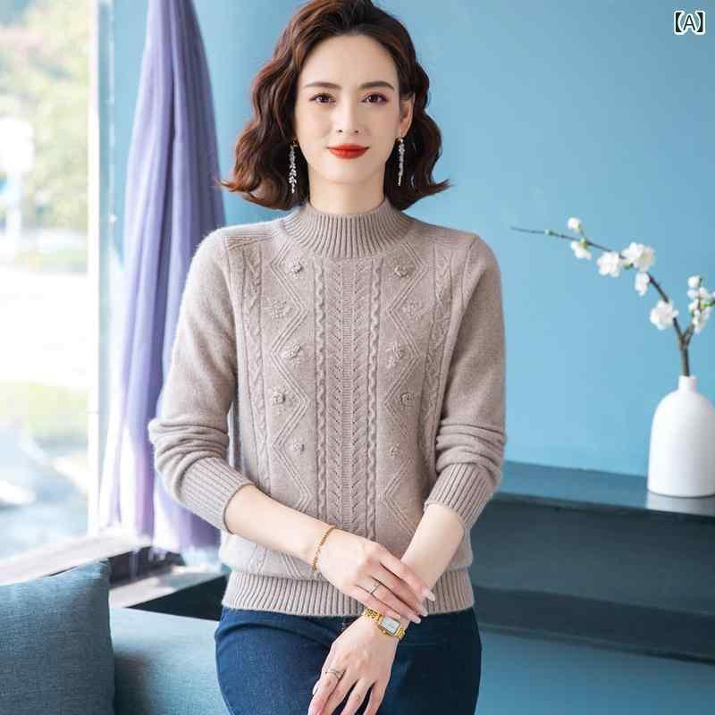 ニット レディース ミセス 女性用 ママ 中高齢 ハイネック ノースリーブ ウール 厚手 保温 あたたかい プルオーバー インナー エレガント おしゃれ 秋冬 キャメル グレー ワインレッド|Hanbok Home