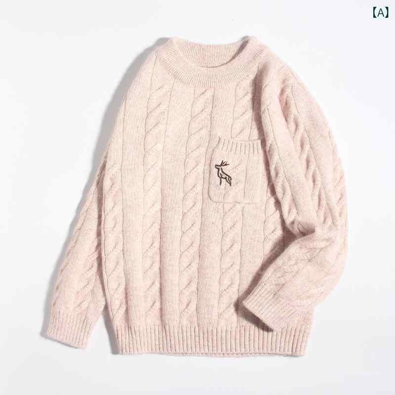 編み物 お坊っちゃん キッズ もの言う花 カシミール 朦々たる 保温 生あたたかい 心地よい パステル色の ティーシャツ 長袖 丸首 無地 秋冬 カーキ