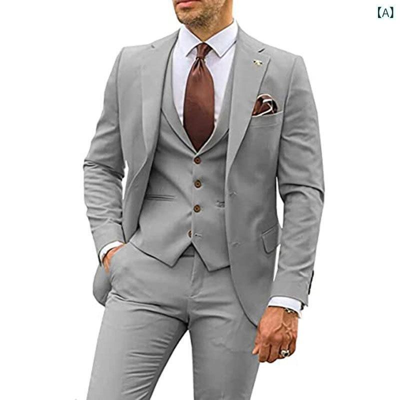 スーツ メンズ 男性用 スリーピース スリムフィット 礼服 結婚式 披露宴 新郎 ゲスト フォーマル セレモニー ビジネス オフィス パーティー セットアップ ポリエステル 混紡素材
