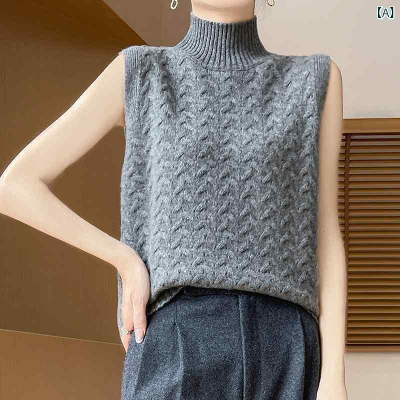 ニットベスト レディース 女性用 モックネック ケーブル編み ウール ノースリーブ ジレ ゆったり リラックスフィット 重ね着 春夏 カジュアル トップス 5,257円