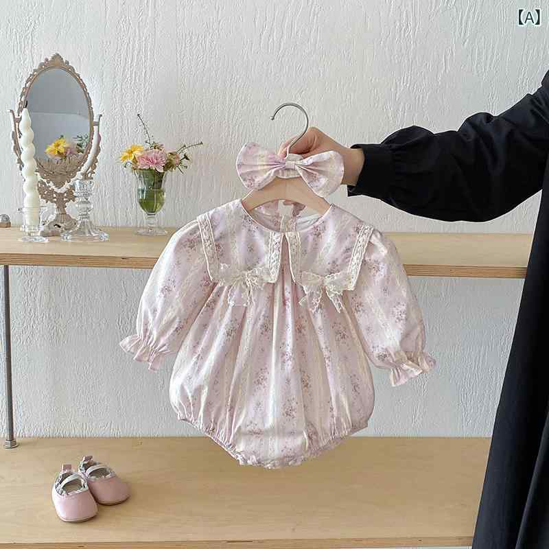 ベビー キッズ 女の子 長袖 丸襟 プリンセス コットン ロンパース カバーオール ワンピース ドレス Aライン 春秋 お出かけ 普段使い かわいい 縫い目なし Aクラス