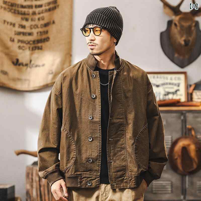 上衣 メンズ アメカジ レトロ 細工物 甲板上衣 厚地の外套大きさ 鏡鑑ド色合い 心地よい 照明ランプ色合い 綿織物 年月 アウター
