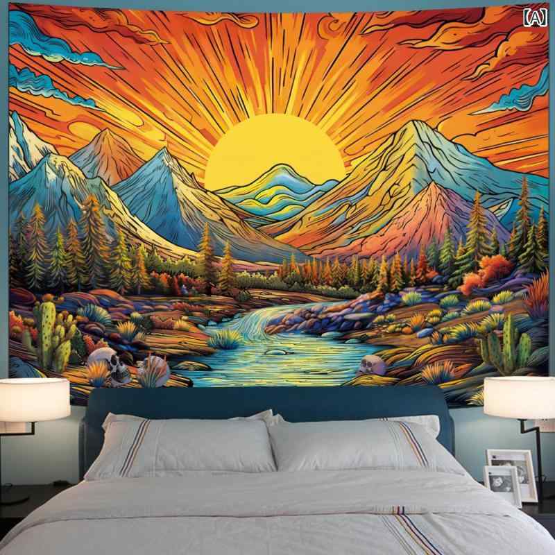 タペストリー 太陽の山 幻想の森 木々 風景 壁掛け 背景布 ウォールアート ポスター 北欧風 リビング 寝室 書斎 子供部屋 インテリア おしゃれ 模様替え ポリエステル 長方形