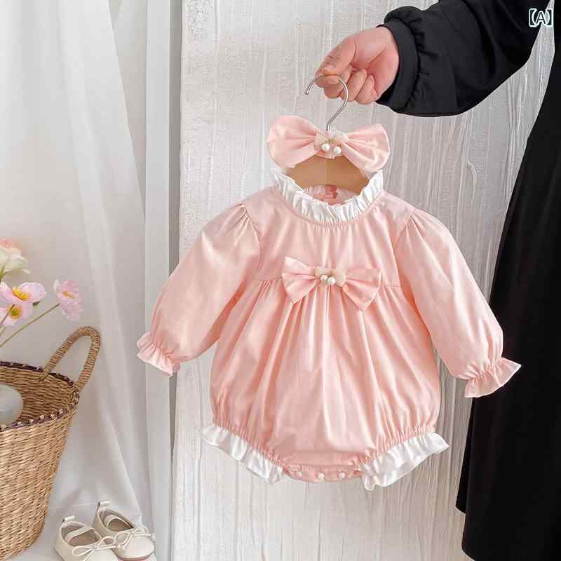 ロンパース カバーオール ワンピース ベビー 女の子 春秋 長袖 ピンク かわいい プリンセス 姉妹コーデ リンクコーデ 綿 コットン 普段着 お出かけ 赤ちゃん服