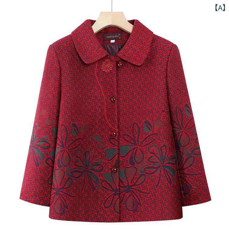 アウター ミセス 女性用 母親世代 春夏秋 ジャケット トップス 襟付き 長袖 上品 おしゃれ きれいめ 普段使い お出かけ コットンポリエステル レッド グレー