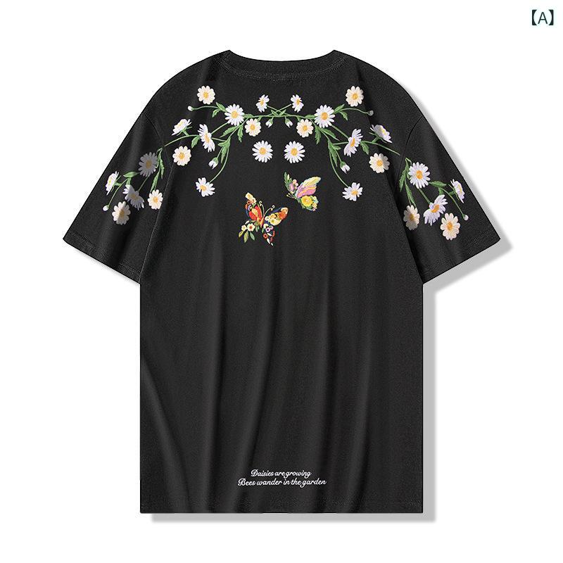 Tシャツ メンズ 半袖 蝶 変色刺繍 中国風 丸首 クルーネック 純綿 上質コットン 薄手 ゆったり オーバーサイズ 春夏 カジュアル 普段使い 吸湿速乾 プルオーバー