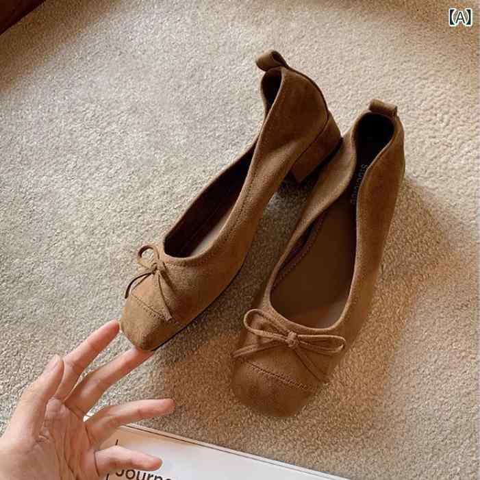 パンプス レディース 女性用 上品 スクエアトゥ 浅履き リボン ローヒール 太ヒール ヒョウ柄 柔らか ソフト 万能 デイリー 普段使い カジュアル スエード調