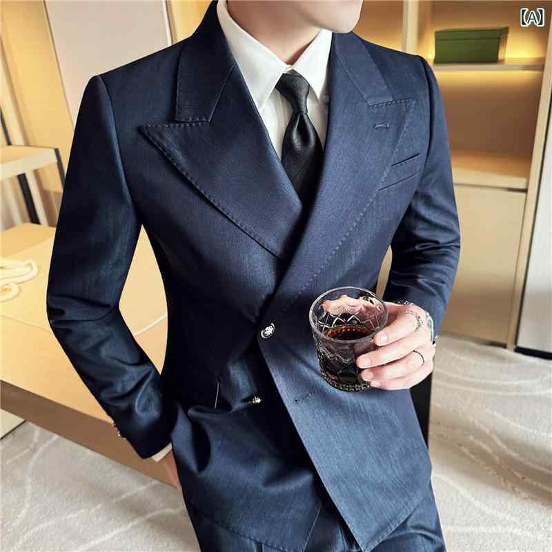 背広 メンズ 成人男性用 秋冬 ダブル乳ぶさ 朦々たる ピークドラペル か細い填まる 心地よい 商行為 普段使い走り セットアップ 御前上等感 テーラードジャケット