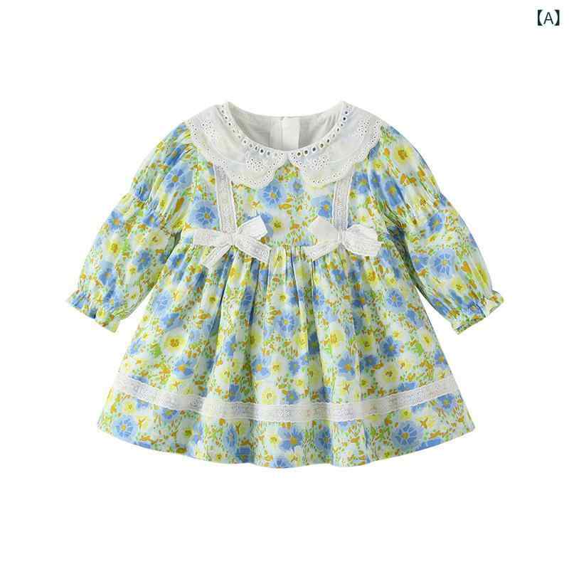 ワンピース キッズ ベビー 女の子 女児 赤ちゃん 春夏 長袖 綿 コットン スクール風 プレッピー 韓国風 プリンセス風 普段使い お出かけ 通園 発表会 グリーン 緑 爽やか かわいい おしゃれ