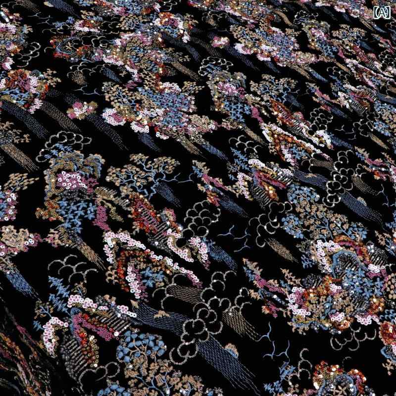 生地 3D立体フラワー スパンコール刺繍 ウェディングドレス フォーマルドレス 舞台衣装 ロングワンピース レーヨン シルク混 高級感 エレガント 秋冬 ブラック ホワイト アースイエロー