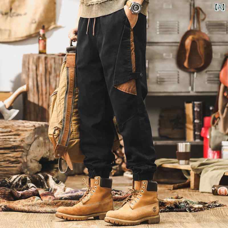 ワークパンツ メンズ アメカジ ストリート レトロ ヴィンテージ ゆったり ストレート テーパード ルーズフィット 綿 カジュアル 秋冬 ボトムス ブラック