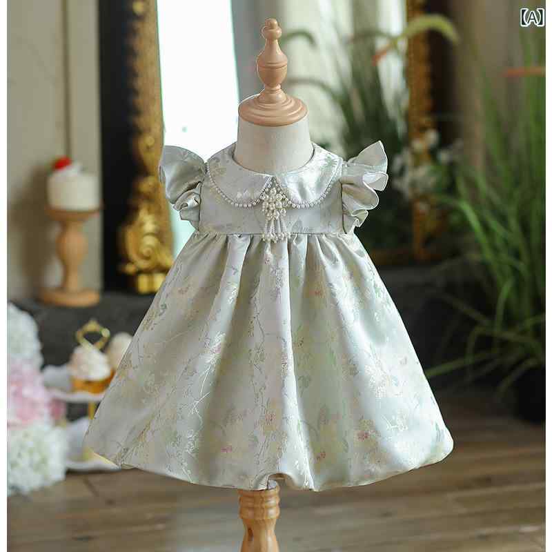 ドレス ベビー 女の子 1歳 誕生日祝い フォーマル プリンセス チャイナドレス風 フリルスリーブ セレモニー 記念日 発表会 結婚式 お宮参り パーティー かわいい 華やか 綿混 ポリエステル