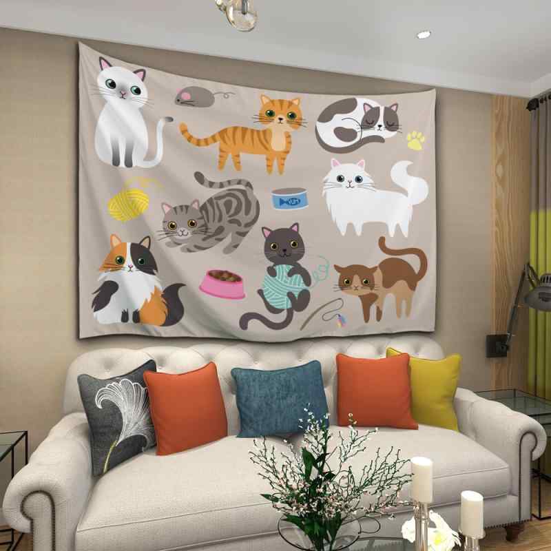 タペストリー 猫 ねこ モチーフ インスタ風 ポップ アニメ風 デジタルプリント 壁掛け インテリア ウォールアート 高精細 鮮やか 3D ポリエステル製 リビング 寝室 書斎 ダイニング 玄関 部屋飾り 洗える 長方形 黄色 レッド 4,908円