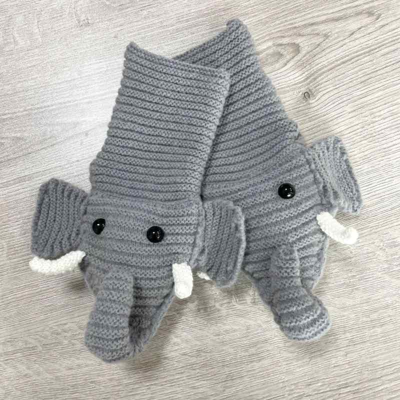 手袋 男女兼用 秋冬 保温 防寒 ニット 指なし かわいい ゾウ キャラクター 毛糸 グローブ ダークグレー フリーサイズ ソフトな肌触り 普段使い ポリエステル の商品写真