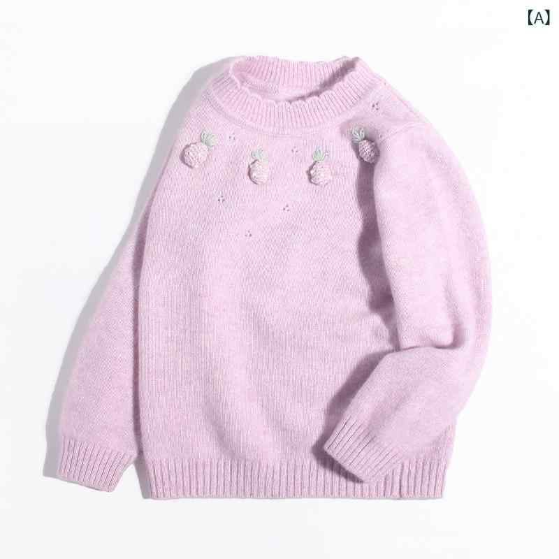 ニット・セーター キッズ 女の子 秋冬 厚手 暖かい 長袖 プルオーバー ラウンドネック 手編み 花柄 モチーフ 上質 ウール混 ふんわり 柔らかい 快適 カジュアル おしゃれ 可愛い 通園 通学 普段着 寒さ対策 防寒 重ね着しやすい 優しい着心地｜Hanbok Home