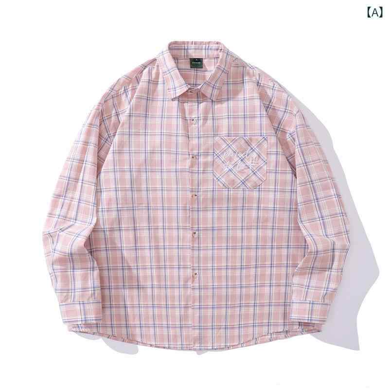 長袖シャツ メンズ チェック柄 カラーブロック 切り替え カジュアル 綿 襟付き 秋服 ルーズフィット 質感 肌触り コットン 快適 着心地 紳士服 シンプル レトロ スタイリッシュ 大人