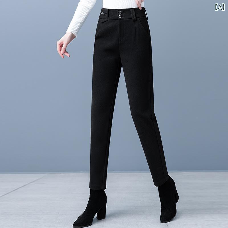 テーパードパンツ レディース 秋冬 ウール調 裏起毛 美脚 ハイウエスト 無地 ストレッチ 通勤 暖か 柔らか カジュアル シンプル すっきり 大人っぽい きれいめ 厚手 防寒 ボトムス 着痩せ オフィス