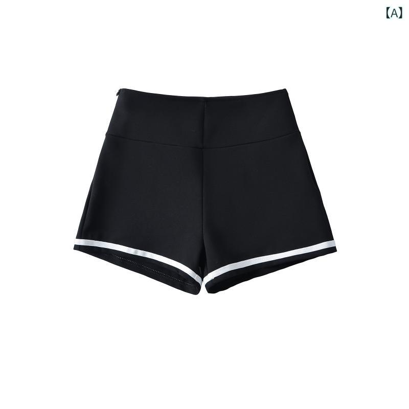 ショートパンツ レディース ハイウエスト 切り替え タイト 伸縮性 ポリエステル スパンデックス カジュアル 通勤 春夏 美脚 スタイルアップ 無地 快適 フィット感 大人 きれいめ 通気性 デイリーウェア スポーティ 着回し力 普段着