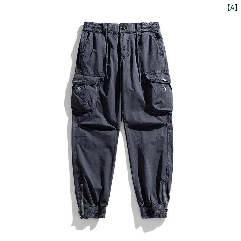 カーゴパンツ ユニセックス ストリート ヴィンテージ ウォッシュ加工 デニム カモフラージュ ブーツカット ワイド 多ポケット コットン ドローストリング ワークパンツ 春秋 脚長効果 履き心地 おしゃれ メンズ