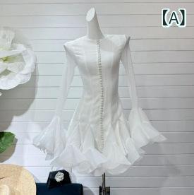 ワンピース レディース フレンチスタイル 切り替えデザイン 裾フリル ショート丈 シングルブレスト ラッフルスリーブ ラウンドネック ハイウエスト 通勤 上品 ポリエステル素材 秋 シンプル きれいめ