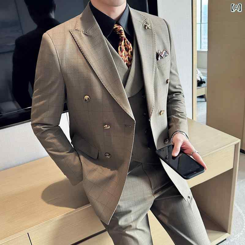 背広 メンズ まっ盛りラペル ダブル前胸部 照合のしるし柄 透かし彫り 三件仕掛ける か細い相応う 緑 商行為 フォーマル 心地好い 人絹混紡 金属元素かざり付ける