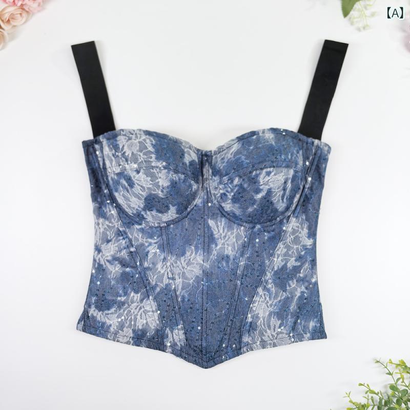 ガードルブラジャー レディース ジーンズ 花柄 スパンコール 刺しゅう 上半身シェイプ 熱電子管いの一番 収腹 胴回り スピード競技 魚骨ボーン 綿織物 青碧 腰受け支える 寄せ上げ 幅ひろい肩紐 オール季節